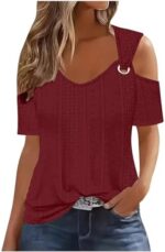 Sexy Cold Shoulder Tops for Women Dressy Cut Out Eyelet Crochet Shirts Trendyshort Sleeve Elegant Sexy Casual Blouse