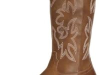 SheSole Ladies Mid Calf Western Square Toe Cowboy Boots for Women Embroidered Brown Boot