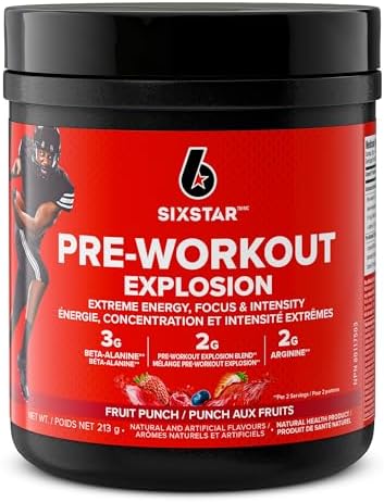 Six Star Pre Workout, Six Star Preworkout Explosion, Pre Workout Powder for Men & Women with Creatine Monohydrate & Beta Alanine for Energy, Focus and Intensity, Energy Powder, Fruit Punch (30 Servings)