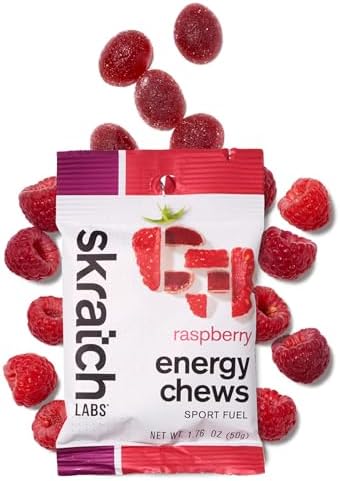 Skratch Labs Energy Chews | Energy Gummies for Running, Cycling, and Sports Performance | Energy Gel Alternative | Raspberry (10 Pack) | Gluten Free, Vegan