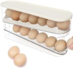 Skycase Egg Holder for Fridge, Auto Rolling Egg Dispenser Egg Storage for Fridge, Space Saving Egg Tray Organizer, 2 Tiers Egg Storage Containers for Refrigerator Storage Kitchen Countertop Cabinets