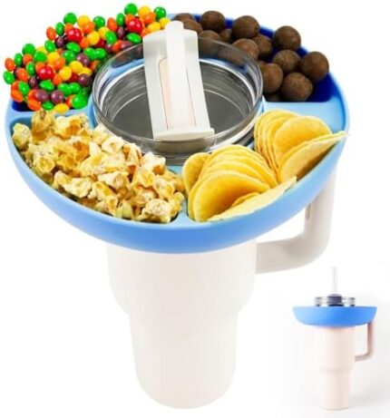 Snack Bowl for Stanley 40 oz Tumbler, Reusable Snack Storage Top Ring Candy Tray Nuts Platter Containers Box with 4 Compartments for Food Topper Plate Cup Holder for Stanley Cup Accessories (Blue)