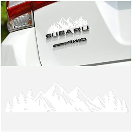 Snow Mountain Tree Stickers for Car, 7" Mountains Graphic Logo Decals, Premium Badge Decals for Car Trunk Tailgate Emblem, Auto Decoration Accessories Universal for Truck, SUV, Laptop, Wall (White)