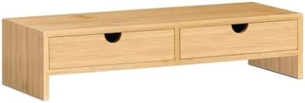 SoBuy FRG198-N,Bamboo Computer Screen Monitor Stand,Monitor Riser,Desk Organizer with 2 Drawers