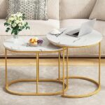 SogesHome Faux Marble Round Nesting Table Set of 2, End Table Set, 2 Piece Round Side Table Coffee Table Accent Table, for Living Room, Bedroom, Balcony, Office, White& Gold, NSDCA-FJGS-ST09WT