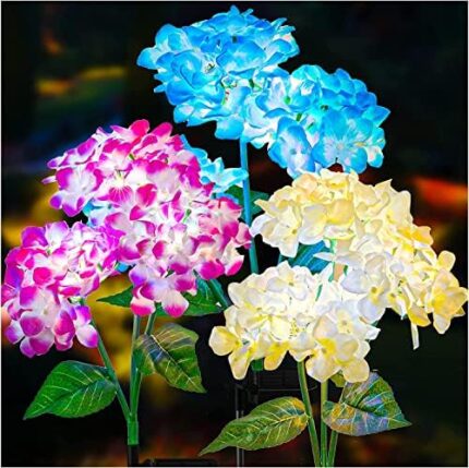 Solar Garden Lights - 3 Pack 2023 Version Solar Lights Outdoor,Realistic LED Hydrangea Flower Lights for Yard Decor, Garden Decoration, Two Lightning Modes & Enlarged Solar Panel