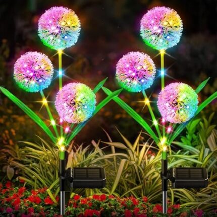 Solar Lights Outdoor Garden Decor, LETMY Newest Solar Dandelion Outdoor Lights with 36 LED, Waterproof Solar Lights Outdoor Decorative Solar Garden Lights for Patio Yard Lawn Garden Decor (2 Pack)