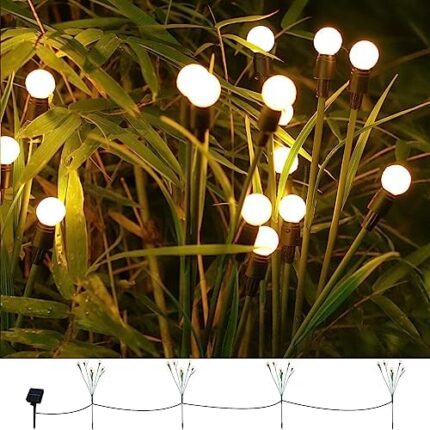 Solar Lights Outdoor Waterproof IP65, Solar Garden Lights 4 Pack, Wind Swaying Lights,Firefly Lights Outdoor Solar for Yard Lawn Pathway Decoration Lighting, 6LED WarmYellow (Upgrade Leaves)