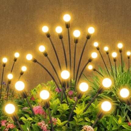 Solar Lights Outdoor for Garden, 4 Pack 32 LED Solar Garden Lights Outdoor, Solar Firefly Lights Waterproof Outdoor Garden Decor Lights for Patio, Garden, Pathway, Warm White