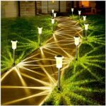 Solar Outdoor Lights 10 Pack Pathway Solar Lights LED Waterproof Stainless Steel Garden Stake for Pathway, Walkway, Sidewalk, Driveway, Lawn (Yellow)