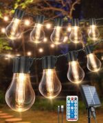 Solar String Lights Outdoor,14M/46FT USB&Solar Patio Lights with Remote, 30LED Shatterproof Bulbs, 8Modes, IP65 Waterproof Outdoor Solar Lights for Garden, Gazebo,Party Wedding Decor