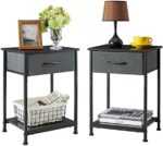 Somdot Nightstands Set of 2, Bedside Table End Table for Bedroom Nursery Living Room - Removable Fabric Drawer, Open Storage Shelf, Sturdy Steel Frame, Durable Wood Top - Charcoal Grey/Dark Walnut