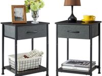 Somdot Nightstands Set of 2, Bedside Table End Table for Bedroom Nursery Living Room - Removable Fabric Drawer, Open Storage Shelf, Sturdy Steel Frame, Durable Wood Top - Charcoal Grey/Dark Walnut