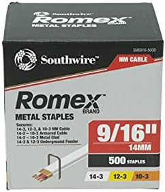 Southwire SMS916-500B, 500 Piece 9/16-inch Romex Metal Staples, Silver