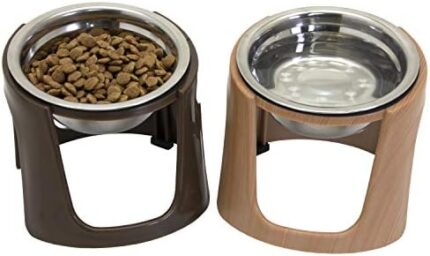 SportPet Food Bowls_Raised Stainless Steel Bowl_Gravity Feeder and Waterer,Brown,4 Count (Pack of 1)