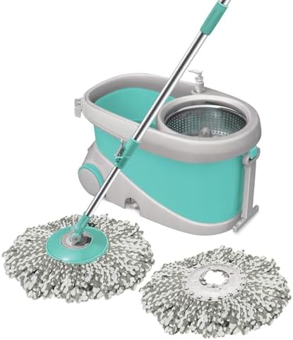 Spotzero by Milton Prime Spin Mop | Portable Mop Bucket with Wringer on Wheels | 360º Spin Mop and Bucket System with Microﬁber Technology | Height Adjustable Handle | Kitchen Mop Floor Cleaning