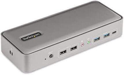 StarTech.com Dual-Laptop USB-C KVM Docking Station, Dual Monitor 4K 60Hz DisplayPort Dock, 5-Port USB Hub, GbE, 90W/45W Power Delivery to Two Laptops, Windows/Mac, 2-Host KVM Dock (129N-USBC-KVM-DOCK)