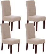 Stretch Dining Chair Covers Chair Covers for Dining Room Set of 4 Parson Chair Covers Slipcovers Chair Protectors Covers Dining, Feature Spandex Textured Checked Jacquard Fabric, Sand