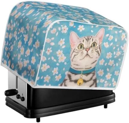 Suhoaziia Toaster Machine Protection Cover 2 Slice Cute Bread Maker Oven Dustproof Washable Cover for Small Kitchen Small Appliances, Home Kitchen Dining Table Decor, Cherry Blossom Cat