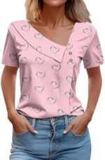 Summer Tops for Women 2024 Trendy Casual Elegant Shirts V Neck Button Tshirts Short Sleeve Trendy Dressy Tee Blouses