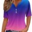 Summer Tops for Women 2024 Trendy V Neck T Shirt Gradient Color Printed Short Sleeve Shirts Casual Loose Comfy Tunics