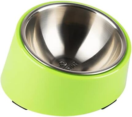 SuperDesign Mess Free 15° Slope Bowl for Dogs and Cats, Tilted Angle Bulldog Bowl Pet Feeder, Non-Skid & Non-Spill, Easier to Reach Food M/1 Cup Bright Green