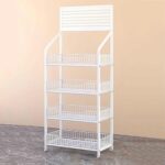 Supermarket Shelf Display Rack, Utility Shelves with Removable Hook, Black/White Retail Display Racks for Chips Snacks Packaged Foods Boxes Cans Beverage Beer