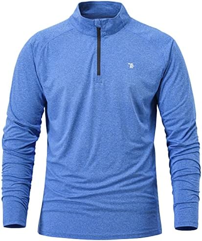 TBMPOY Men's UPF 50+ Long Sleeve Sun Shirts 1/4 Zip Up Golf Polo T-shirts Athletice Running Hiking Tops