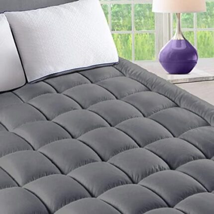 TEXARTIST Full Mattress Pad Double Mattress Topper Pillow Top Cooling, Quilted Fitted Mattress Cover Double Mattress Protector, Soft Double Bed Topper Deep Pocket 8-21" Home Hotel (54x75 Inch, Gray)