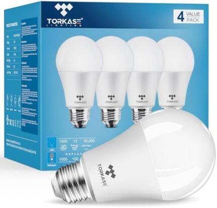 TORKASE A19 LED Bulbs 100 Watt Equivalent, 13W 1500 Lumens Very Bright and Energy Saving, Non-Dimmable, 2700K Warm White, Standard E26 Medium Base Bulk Lighting Bulb, 30000 Hour Lifetime(Pack of 4)