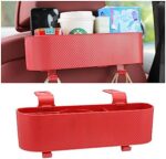 TSUGAMI Car Headrest Backseat Organizer with Cup Holder, Seat Back Hanging Storage Box with Hooks, Multi-Functional Drink Pocket Food Snack Phone Tray for Kids, Car Travel Accessories (Red)