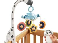 TUMAMA Baby Crib Mobile with Projection Night Lights and Relaxing Music, 3 in 1 Crib Toys Remote Control Giraffe, Auto-Sleep and Off, Mute Spin Motor, Baby Toys for Infant 0 3 6 9 Month Newborn Gift (White)