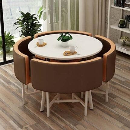 Table and Chair Set, Space-Saving Furniture Modern Round Dining Table Set, Negotiation Room Table and Chair Set for Combination Office Lounge Reception Area Milk Tea Shop (22)