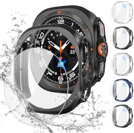 Tensea [5+5Pack] for Samsung Galaxy Watch 7 Ultra Screen Protector Case 47mm Accessories, Hard PC Bumper & HD Anti-Fog Tempered Glass Protective Film, Face Cover Set Galaxy Watch 7 Ultra Case Women Men