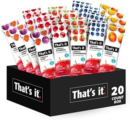 That's it Fruit Bars Snack Gift Box ( 20 Pack )100% All Natural, Gluten-Free, Vegan, Low Carb Snacks - Healthy Fruit Snacks Bulk Variety Pack (Strawberry, Mango, Blueberries, Cherries & Fig Bars)