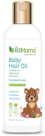 The Eco Mama Baby Hair Oil Prevents Hair Thinning And Stimulates Hair Growth, Moisturizes and Sooths Hair and Scalp, Makes Babies Hair Soft Shiny and Stronger | Contains Hibiscus Oil, Coconut Oil, Lavender Oil & Avocado (100 ML)| Toxin Free, Vegan