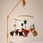 The Peanutshell Woodland Crib Mobile for Boys or Girls, Wooden Musical Baby Mobiles with 12 Lullabies, Bear, Deer, Buffalo, Fox, Woodland Animal Nursery Decor