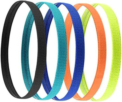 Tibapla 5 Pcs Elastic Sports Headbands, 5 Colours Thin Silicone Grip Sport Hair Band for Kids Women Men, Slim Non-Slip Silicone Hairbands for Football Running Workout Fitness Yoga