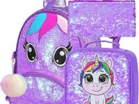 Toddler Backpack for Girls, Unicorn Sequin Preschool Bookbag and Lunch Box, 12.5" Cute Cartoon Animal Schoolbag