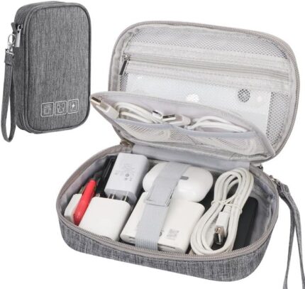 Toplive Travel Electronics Organizer, Cable Organizer Bag Electronics Accessories Carrying Case… (Grey, 7.4 x 4.7 x 1.3in)