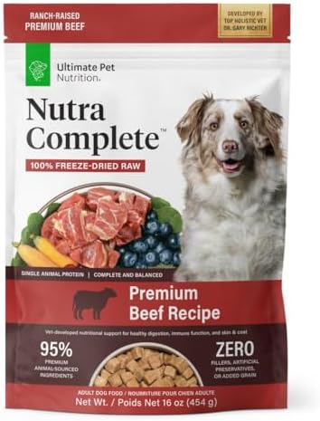 ULTIMATE PET NUTRITION Nutra Complete, 100% Freeze Dried Veterinarian Formulated Raw Dog Food with Antioxidants Prebiotics and Amino Acids (16 oz., Beef)