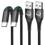 USB C Cable Aioneus [2-Pack 6ft Black] Fast Type C Charging Cord Nylon Braided Charger Cable Compatible with Samsung Galaxy S23 S22 S21 S20 Fe/S10/S9/S8+/A20/A50/A70, LG Velvet/G8/Stylo 6, Moto G8,etc