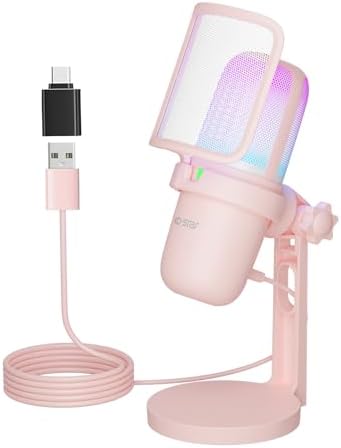 USB Microphone for PC,Microphone Asmr，Computer Gaming Mic for PS4/ PS5/ Mac,Streaming Microphone for PC Gaming,Condenser Mic with RGB Streaming,PopFilter,Shock Mount for Recording,Podcasting (Pink)