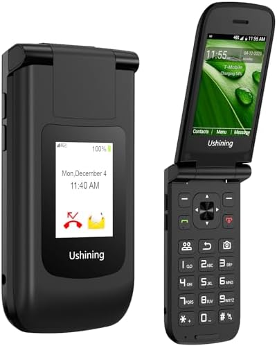 USHINING 4G Unlocked Flip Phone with Qualcomm Chip GPS Positioning, Big Button Flip Cell Phone T9 Input, Voice Function Feature Mobile Phone for Senior&Kids - T2407 Black