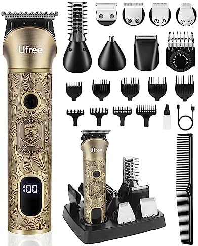 Ufree Beard Trimmer for Men, Cordless Hair Clippers, Electric Razor Shavers for Men, Shaving Kit for Mustache Body Nose Ear Hair Facial, 7 in 1 Beard Grooming Kit Fathers Gifts for Dad