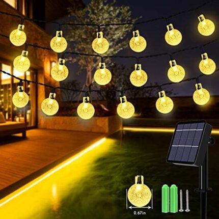 Unihoh Solar String Lights, 59Ft 100 LED Globe String Lights, Solar Fairy Garden Lights Waterproof 8 Modes Indoor Outdoor Balcony Lights for Christmas, Patio, Gazebo and Wedding Decor (Warm White)