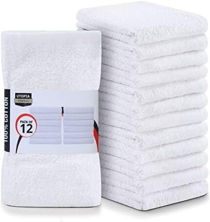 Utopia Towels Kitchen Bar Mops Towels, Pack of 12 Towels - 16 x 19 Inches, 100% Cotton Super Absorbent Bar Towels (White)