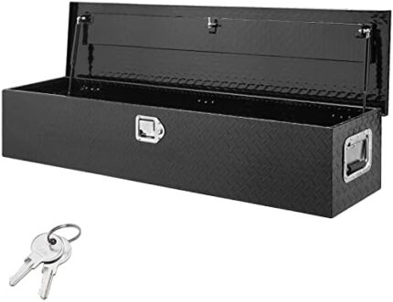 VEVOR Heavy Duty Aluminum Truck Bed Tool Box, Diamond Plate Tool Box with Side Handle and Lock Keys, Storage Tool Box Chest Box Organizer for Pickup, Truck Bed, RV, Trailer, 48"x15"x15", Black