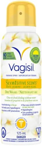 Vagisil Feminine Freshening Spray for Intimate Areas and Sensitive Skin, Scentsitive Scents pH Balanced and Gynecologist Tested, 125mL, White Jasmine