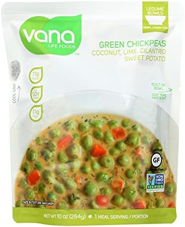 Vana Life's VEGAN, GLUTEN FREE, PLANT BASED PROTEIN Green Chickpea SUPER FOOD BOWL-- 100% Natural with Coconut, Lime and Cilantro (6 Packaged Bowls)